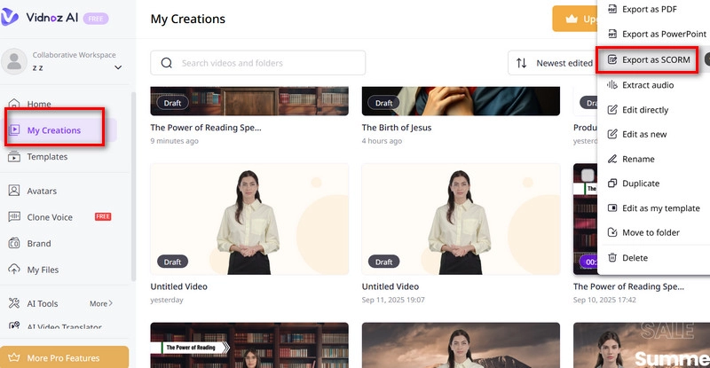 Vidnoz AI PPT to SCORM Export