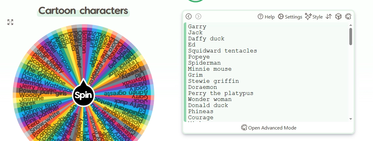 Random Cartoon Character Wheel