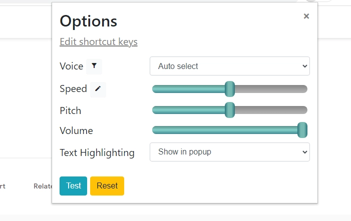 Read Aloud Customizing TTS Settings