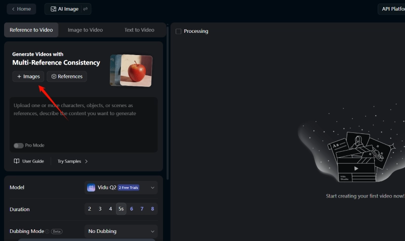 Reference to Video AI Vidu Reference to Video Upload