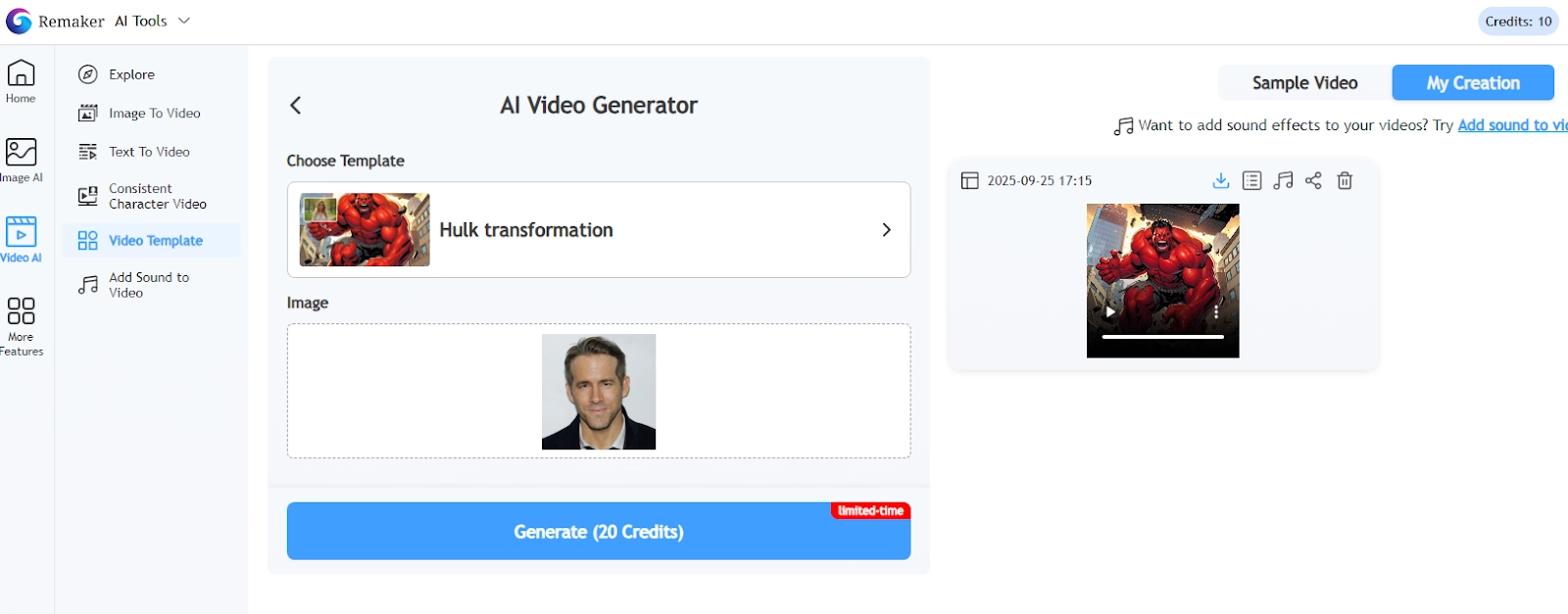 Remaker AI Hulk Generator