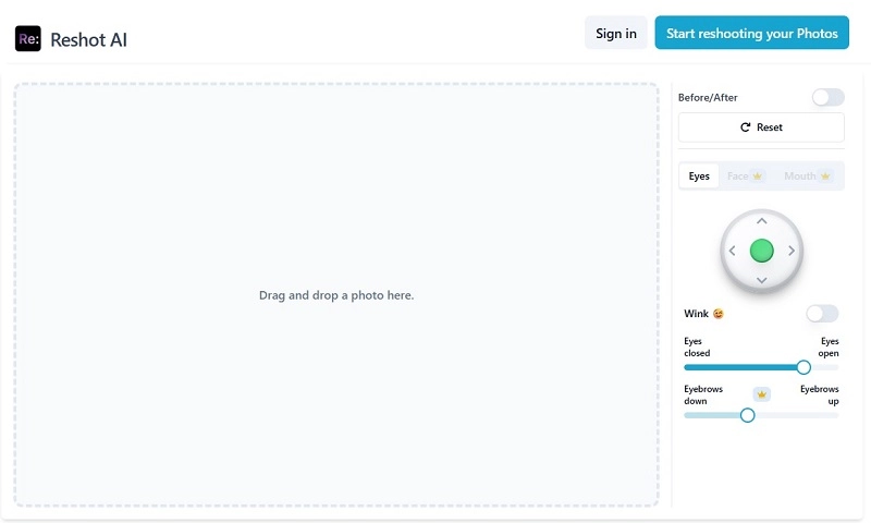 Reshot AI Interface for Eye Direction Adjustment