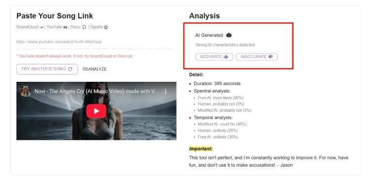 Results for AI Music Detection