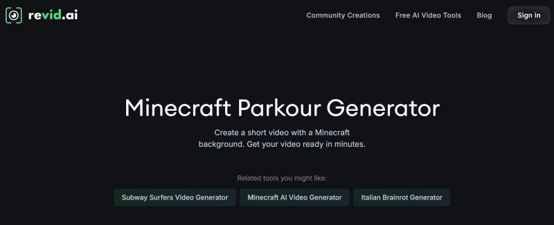 revid.ai Minecraft Parkour Video Generator