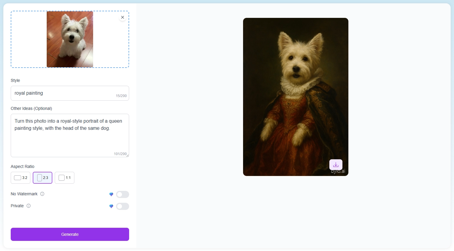 Royal Pet Portrait Generator - Bylo