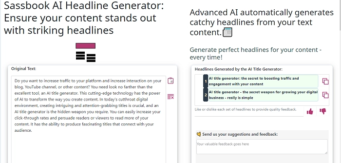 Sassbook AI Headline Generator