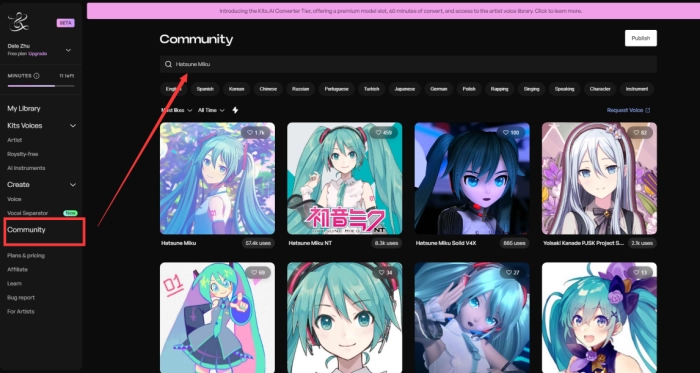 Search for Hatsune Miku Voice with Kits Step 2