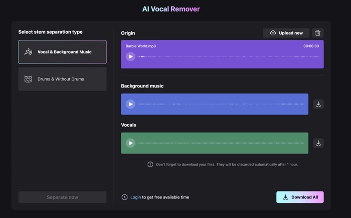 Select a Stem Separatio Type on Media