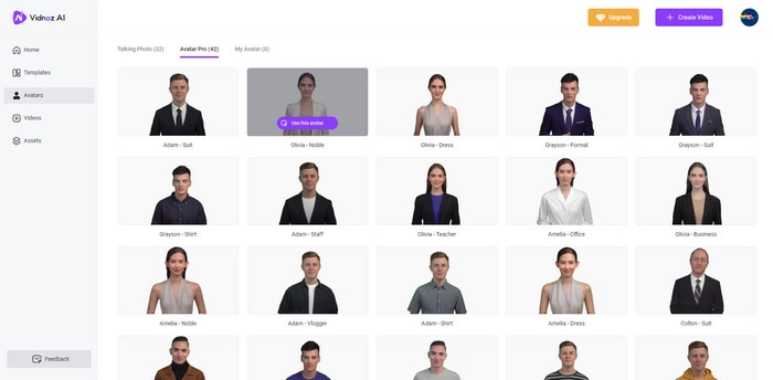 Select Vidnoz AI Avatar for Product Video