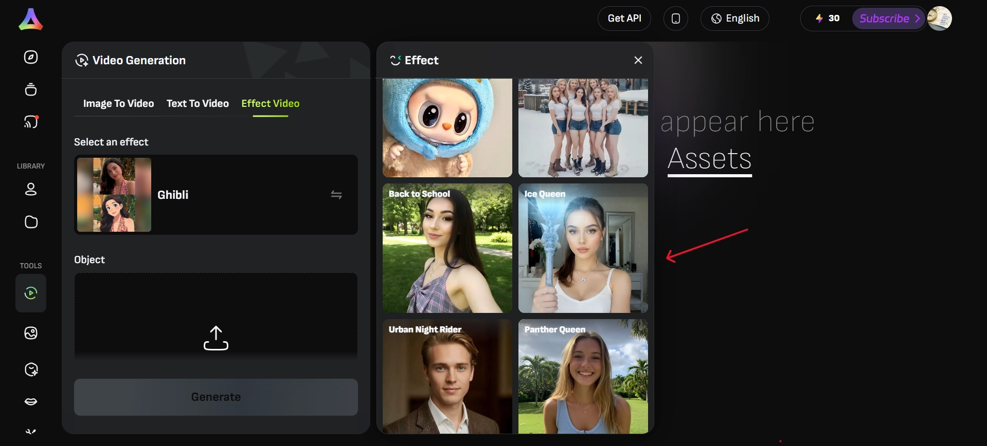 Select an Effect from Available Options