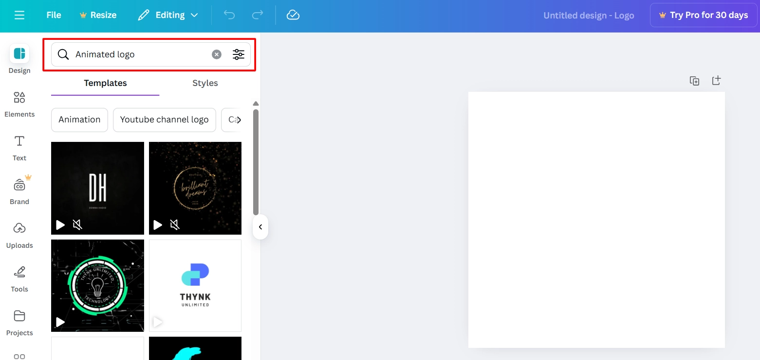 Select Animation Logos in Canva