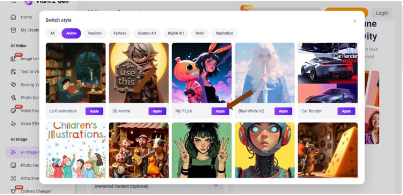 Select Any Image Style From Anime Styles Available