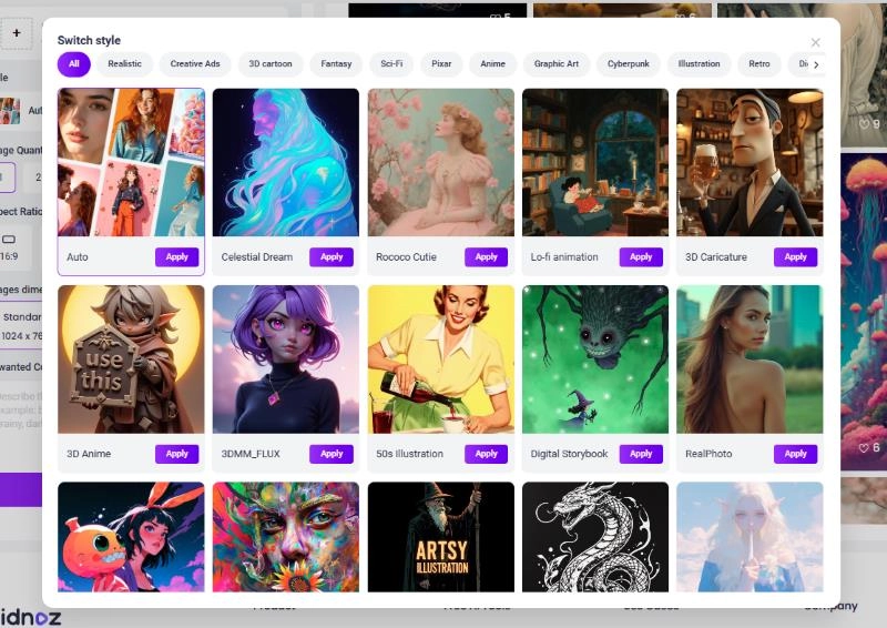 Select Art Style in Vidnoz AI Image Generator