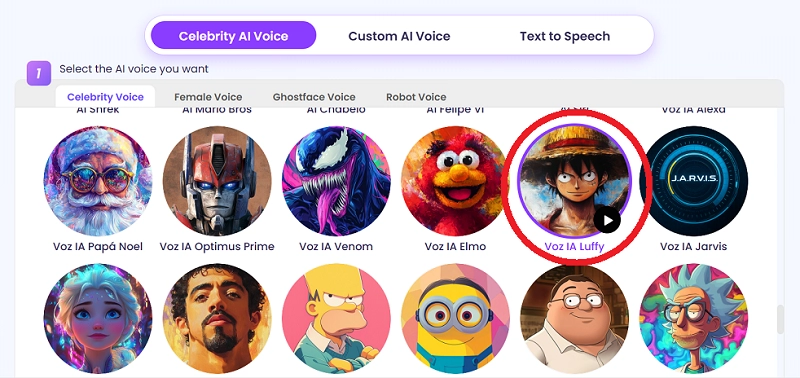Select Luffy AI Voice