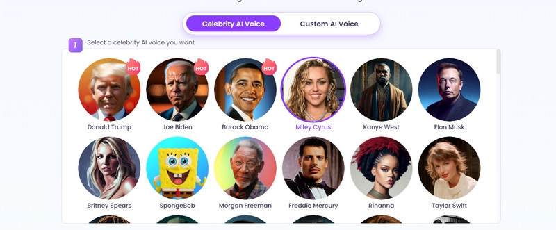 Select Miley Cyrus AI Voice