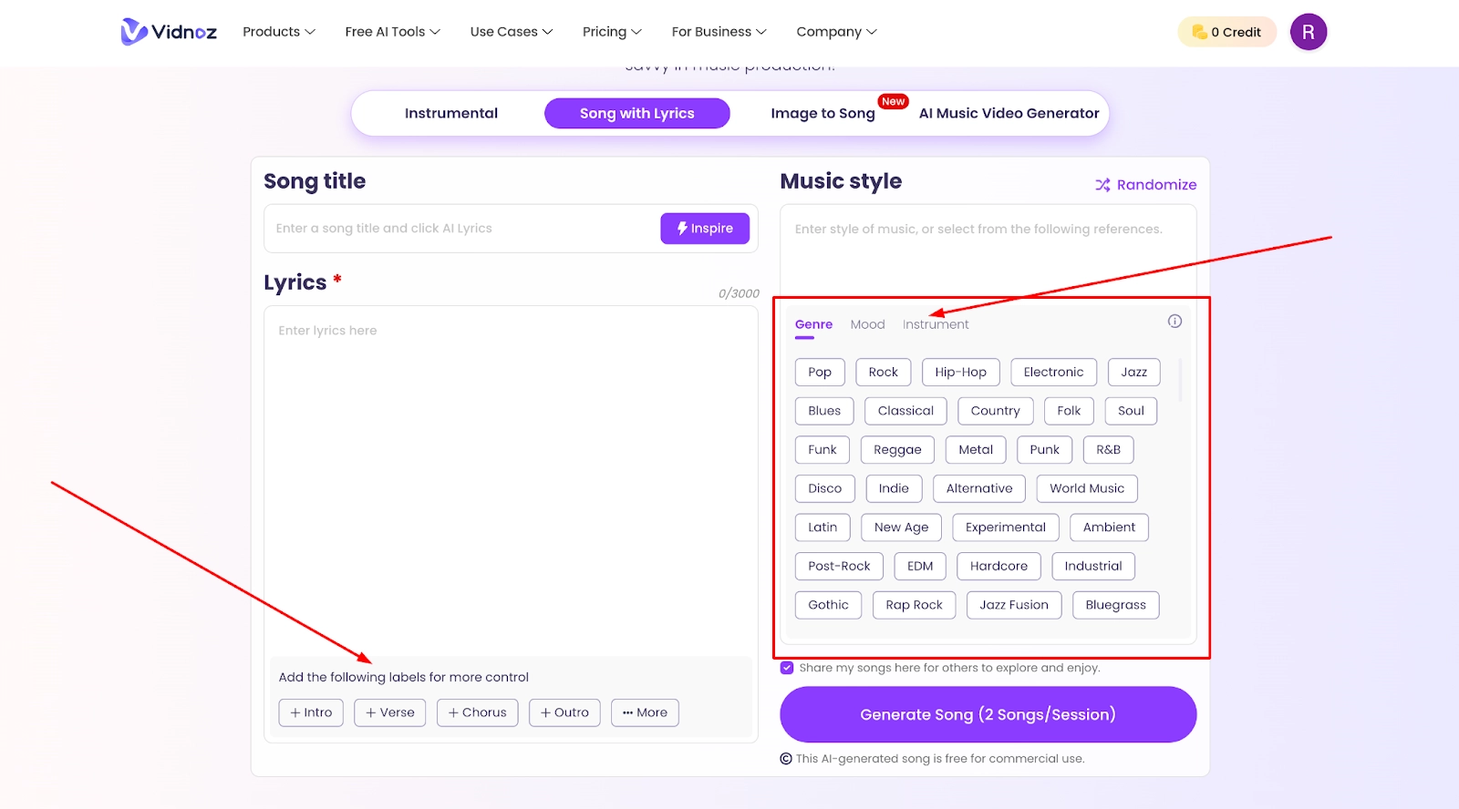 Select Music Style Genre Mood and Instrument