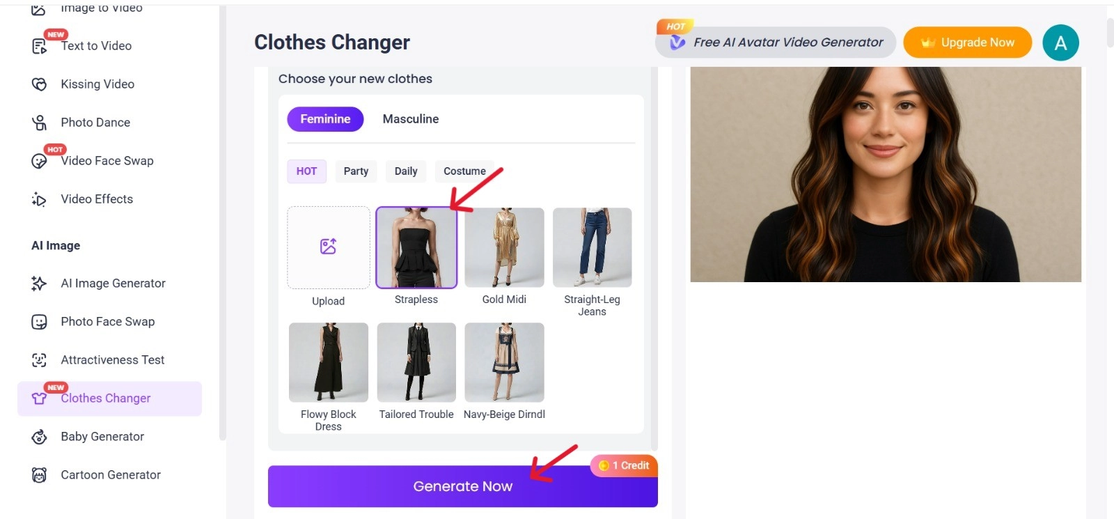 Select Outfit and Click Generate Now Button