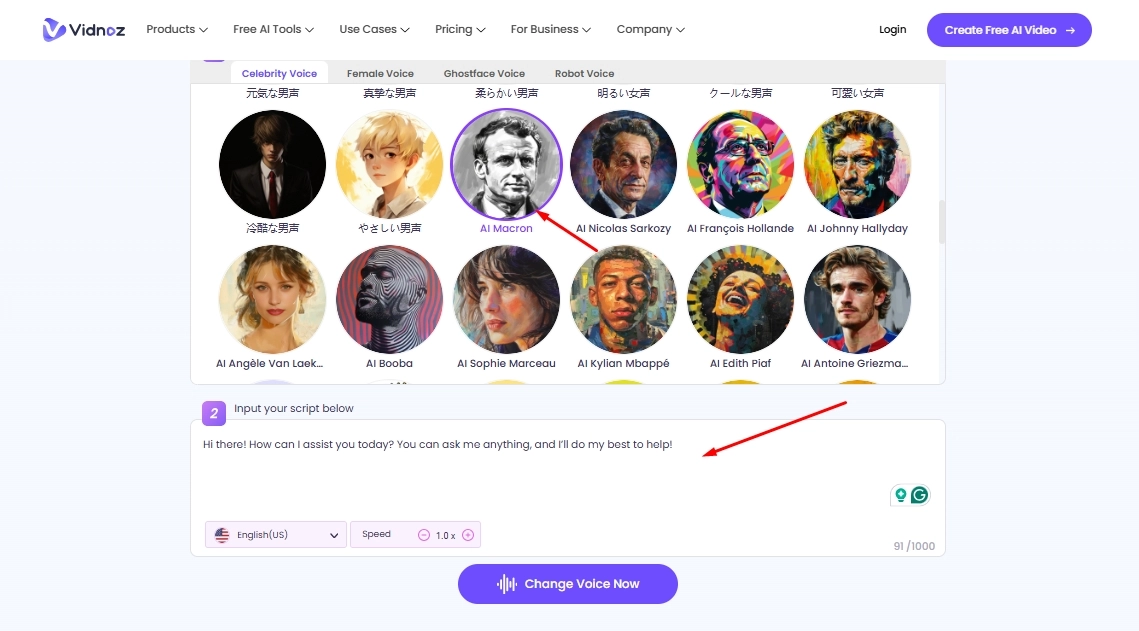 Select the Character to Voice Generator