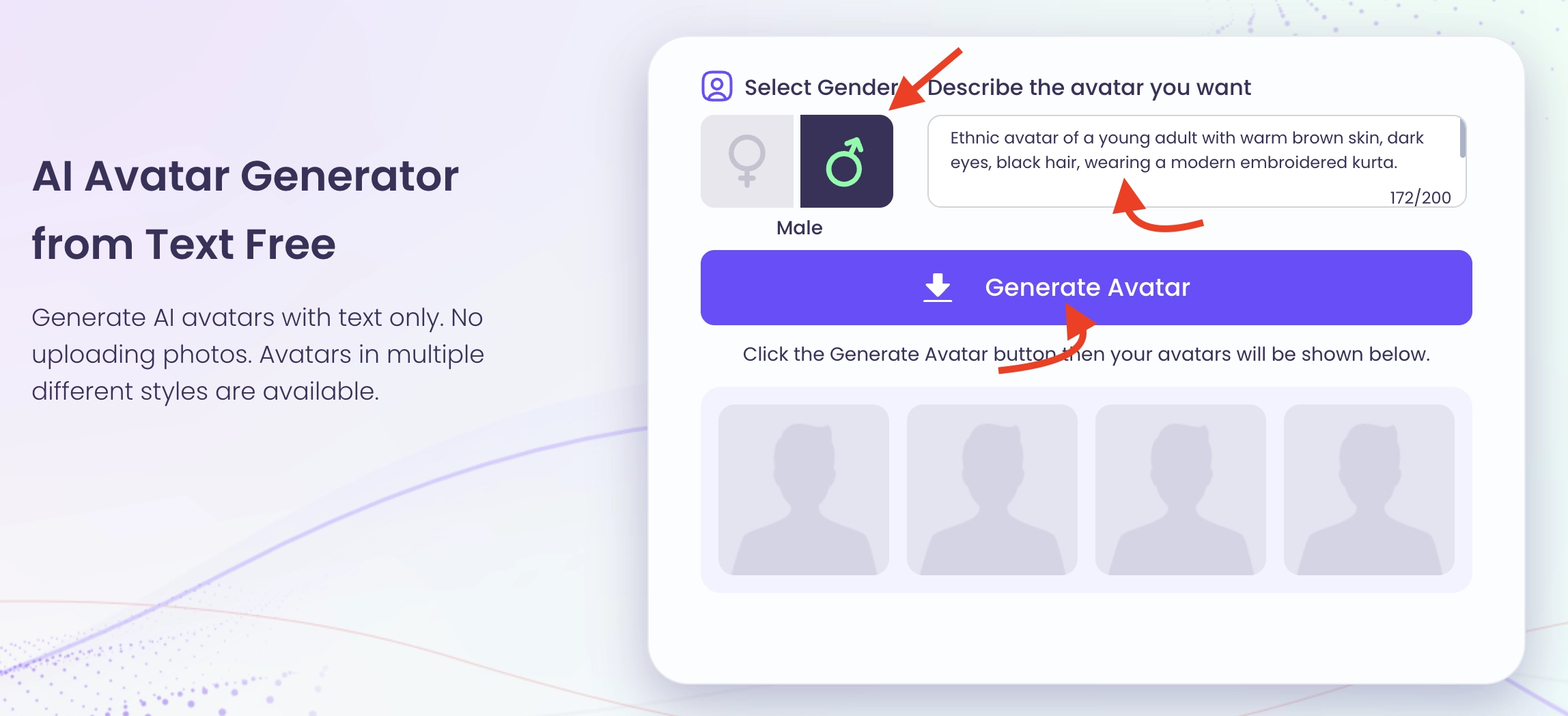 Select the Gender for the Avatar and Insert Text Prompt