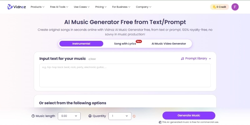 Select the Instrumental in AI Podcast Music Generator