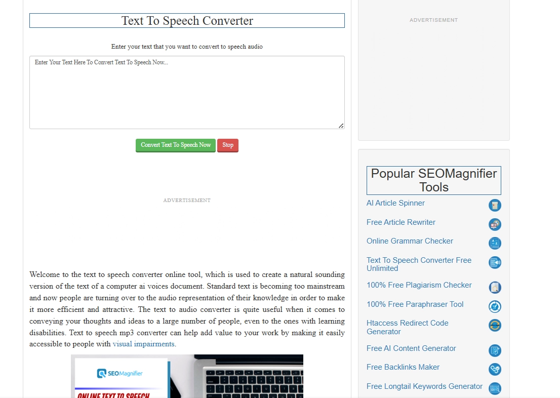 SEOMagnifier TTS Tool