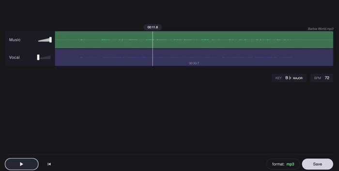 Separated Audio on VocalRemover