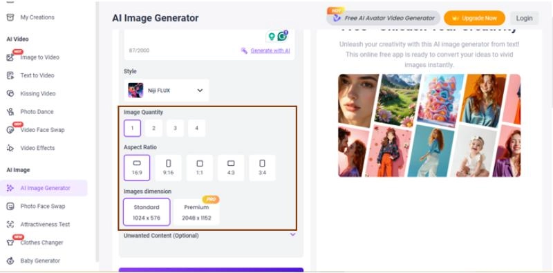 Set the Quantity, Aspect Ratio, and Dimensions of the Image
