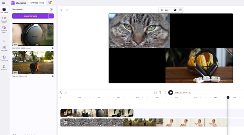 Setting Up Timeline in Clipchamp Split Screen Video Editor