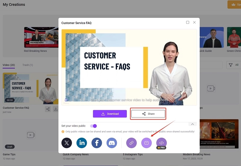 Share Customer Service Video by Email
