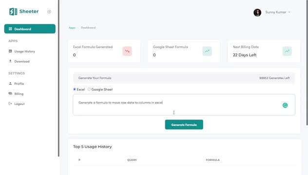 Sheeter AI Excel Formula Generator