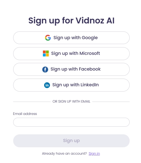 Sign up for Vidnoz AI