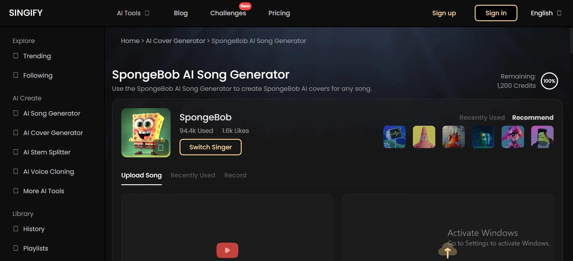 Singify SpongeBob AI Song Generator
