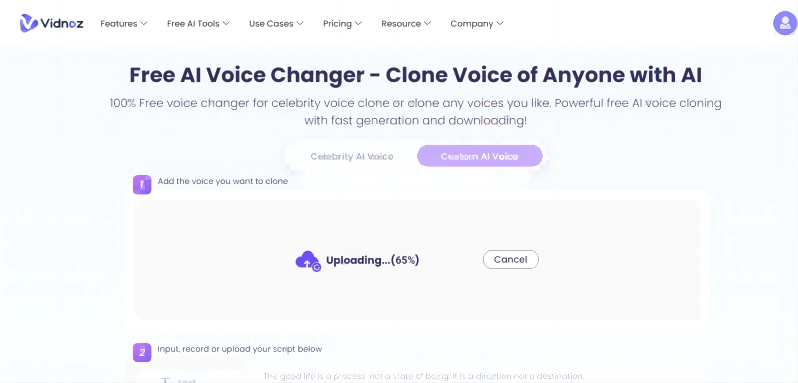 Sonic AI Voice Vidnoz AI Voice Clone Upload