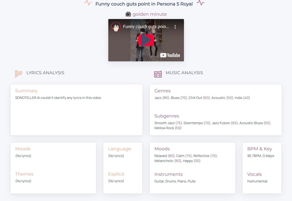 Sonoteller Identify Music from Video Result