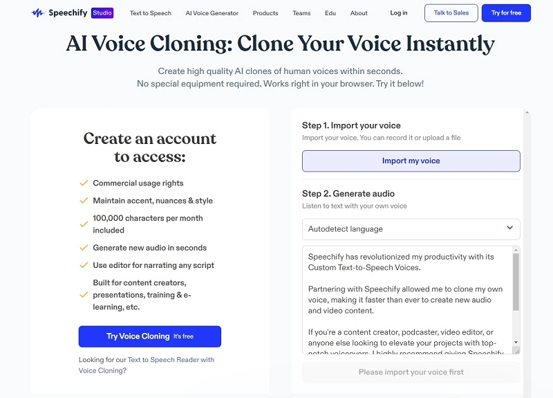Speechify Voice Cloning App