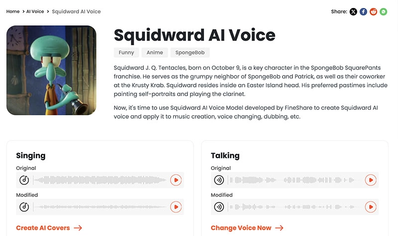 Squidward AI Voice Generator Fineshare