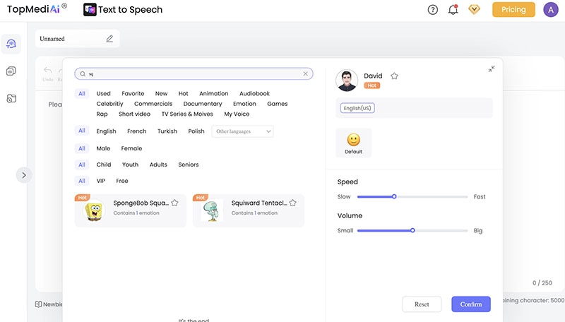 Squidward AI Voice Generator Topmediai Choose Voice