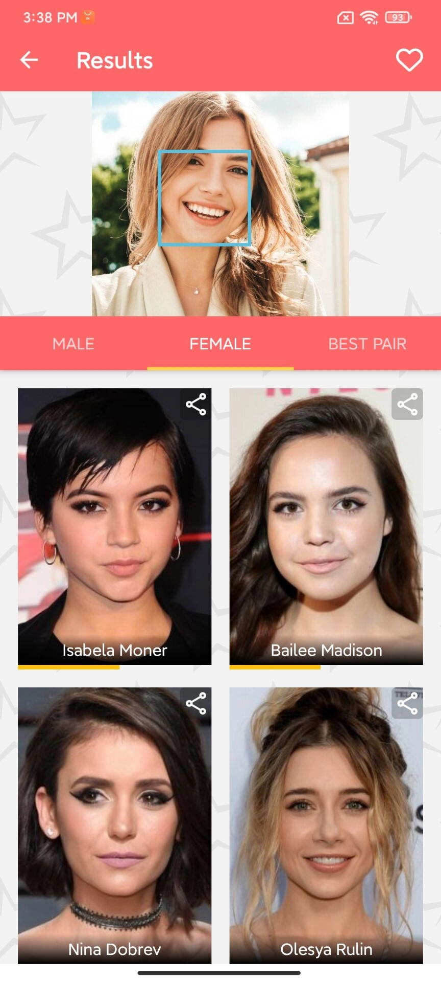 Star by Face Celebrity Look Alike App Result