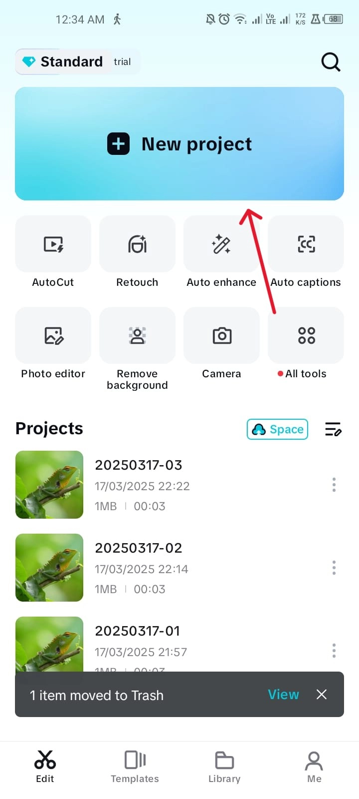 Start a New Project on Capcut