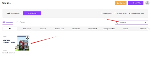 Step 2 Select ‘Real Estate Promotion’ Video Template