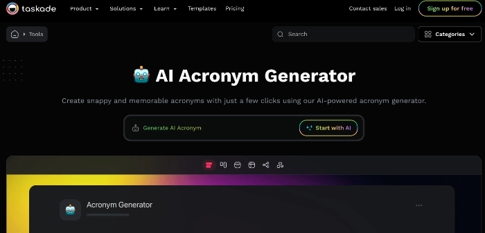 Taskade AI Acronym Generator Screenshot