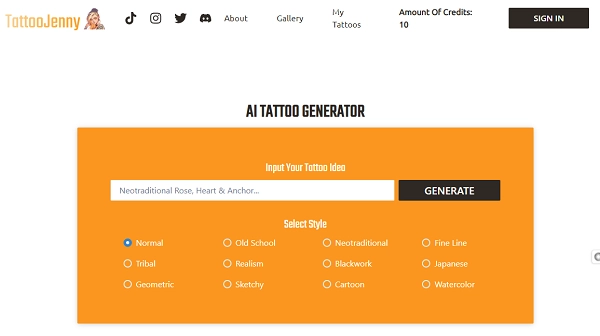 AI Tattoo Generator - TattooJenny