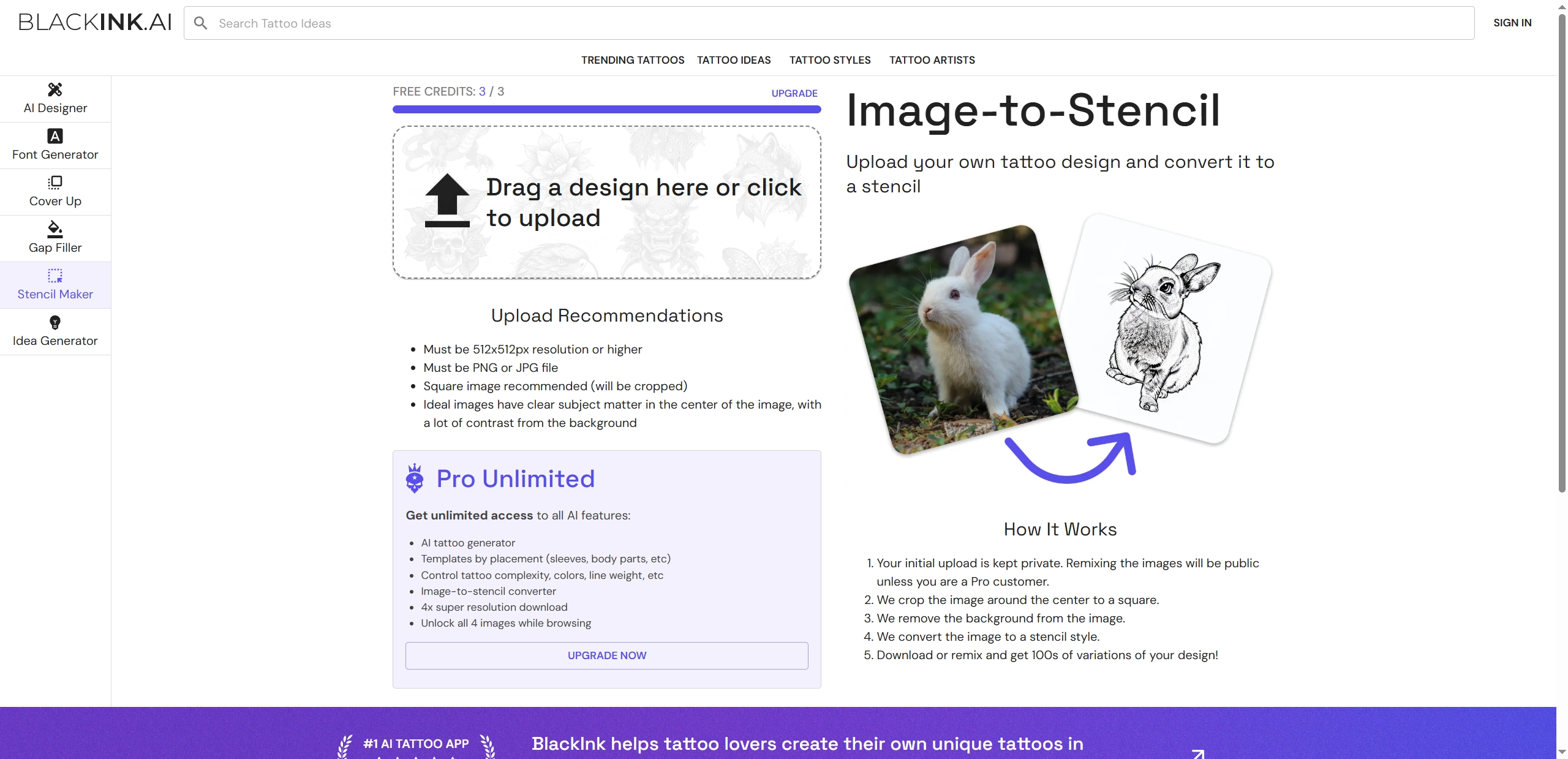 Tattoo Stencil Maker Blackink AI