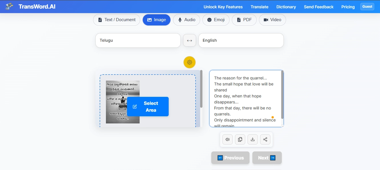 Telugu to English Language Converter for Image