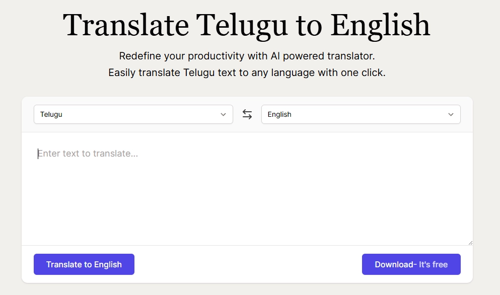 Telugu to English Translation for Texts
