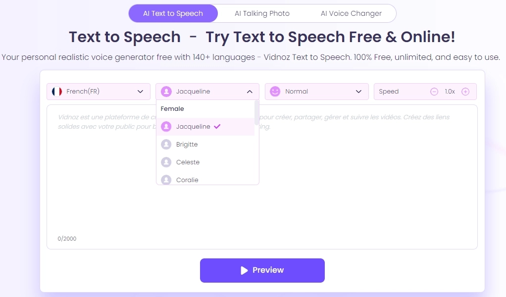 Text to Speech in French Vidnoz AI