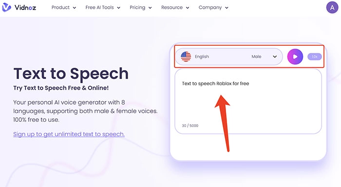 Text to Speech Roblox Vidnoz Generate Speech 