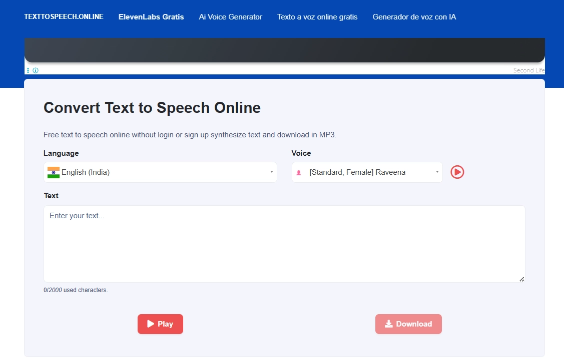 TextToSpeech.Online Homepage