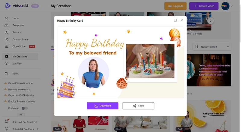 The Generated Vidnoz Tribute Video for Birthday