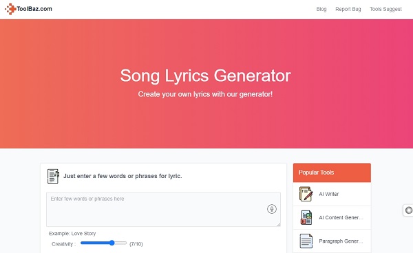 ToolBaz AI Song Lyrics Generator